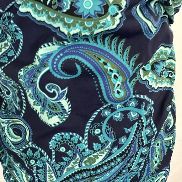 Lands End V Neck Blue/Green Paisley Underwire Tankini Swim Top Size 8 - Picture 3 of 7